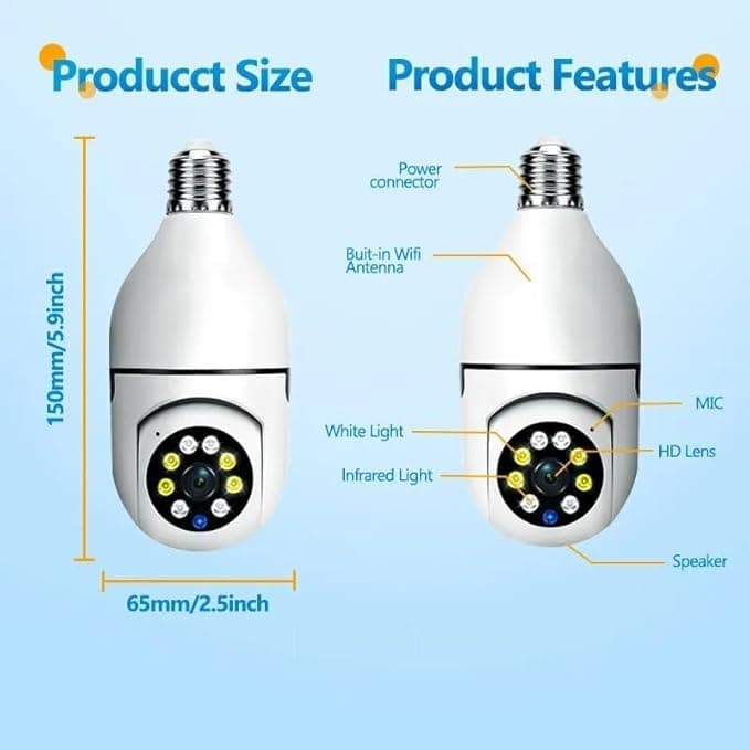 Honyman - Wi-Fi CCTV Camera E27 MODEL1080p Wireless PTZ Bulb Shape V380 Pro | Indoor 360° Smart Home Security Camera Light Vision 24x7 Continuous Recording with Motion Sensor LED Lights thumbnail 3