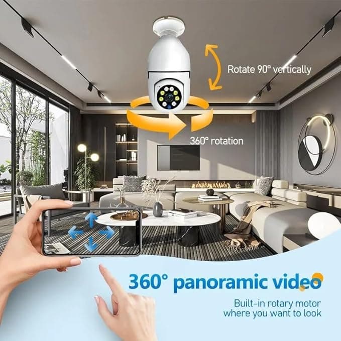 Honyman - Wi-Fi CCTV Camera E27 MODEL1080p Wireless PTZ Bulb Shape V380 Pro | Indoor 360° Smart Home Security Camera Light Vision 24x7 Continuous Recording with Motion Sensor LED Lights thumbnail 5