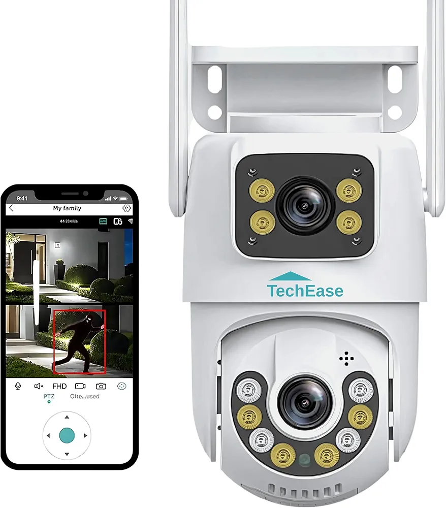 Honyman 6MP 2K Dual Lens UHD CCTV Camera for Home Outdoor Indoor Outdoor WiFi Camera, Advanced Security CCTV with Color Night Vision and Ai Human/Motion Detection, SD/Cloud IP66 (White)