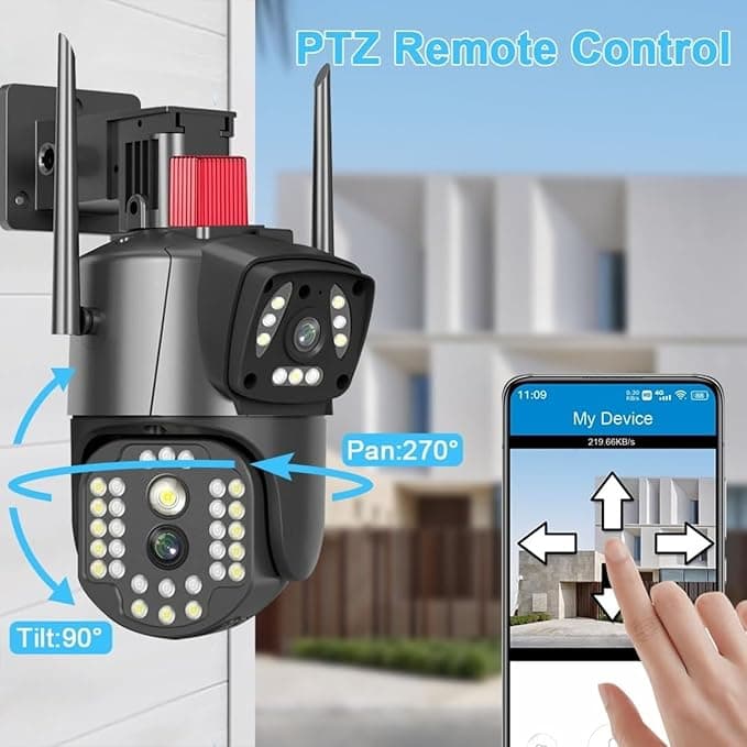 Honyman - Smarthome 5MP +5MP Wireless WiFi CCTV Camera Dual Lens/Dual Screen Video Record, Color Night Vision, Bullet+360° PTZ Control, PIR Motion Sensor, IP66 Waterproof (ON-3V37-SPDT) thumbnail 4